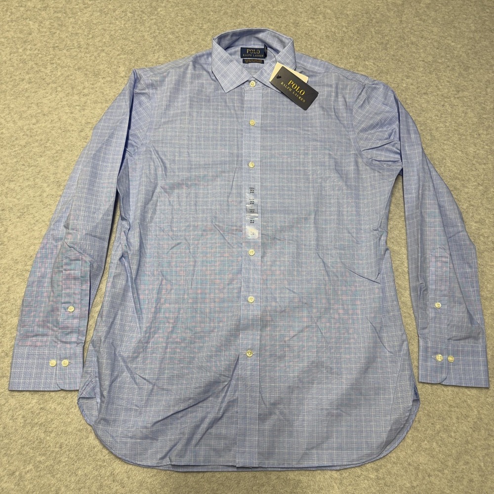 Polo Ralph Lauren Dress Shirt Mens 15.5 32/33 Blue Check Classic Fit Easy Care
